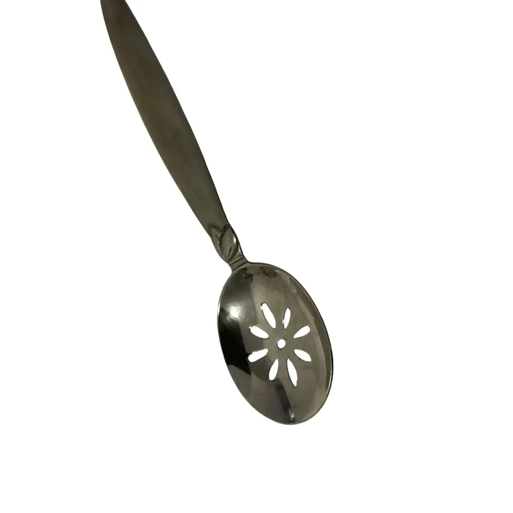 Pfaltzgraff Pistachio 18/0 Stainless Slotted Serving Spoon Floral Pierced‎ Bowl